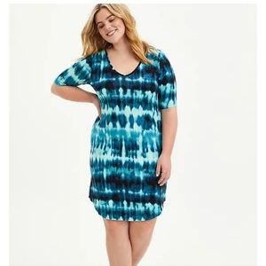 PLUS TORRID Blue Tie Dye Favorite T Dress